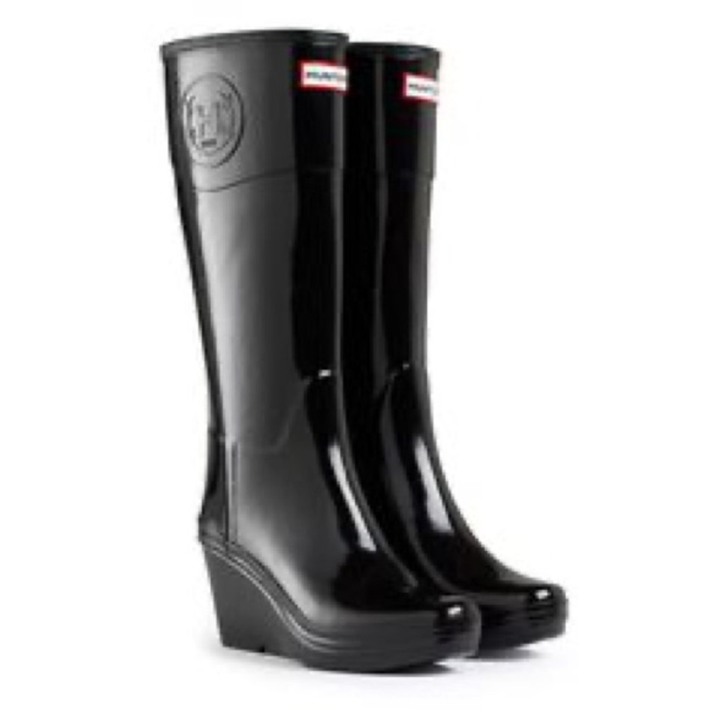 HUNTER Refined Gloss High wedged wellingtons / Rainboots